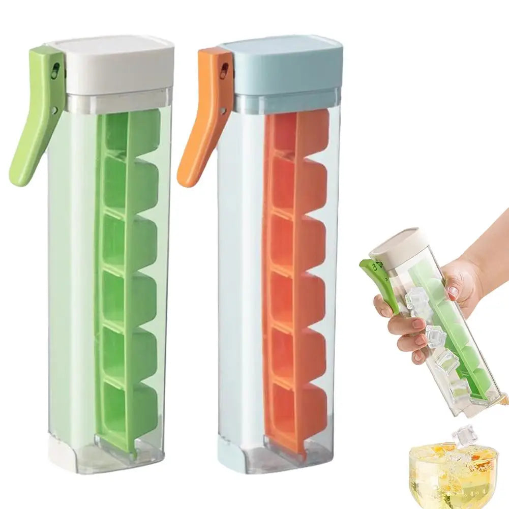 Creative One-Handed Ice Cube Mold Household Ice Making Artifact with 6 Compartments Ice Storage Box for Refrigerator
