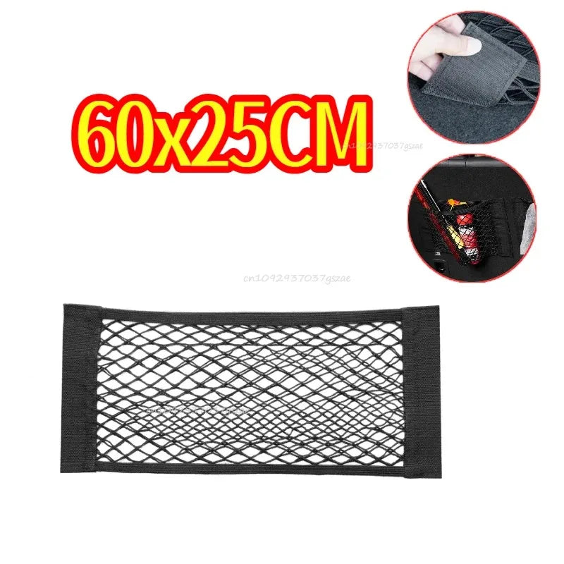 Car Storage Net Stretchable Mesh Pocket Net Magic Elastic Sticker …Universal Rear Mesh Trunk Seat Bag Pocket Cage Auto Organizer