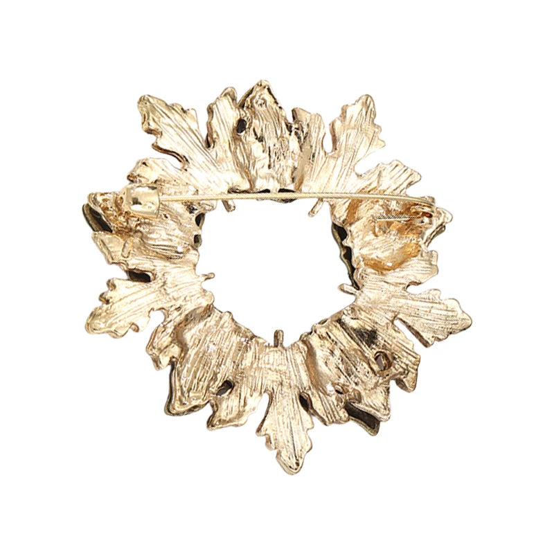 Wuli&baby Enamel Leaves Wreath Brooches For Women Unisex Beautiful Flower Circle Christmas New Year Brooch Pin Gifts