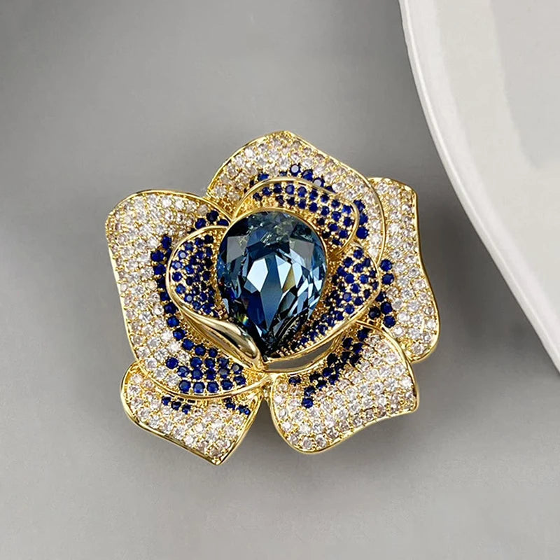 Fashion Exquisite Rhinestone Crystal Flower Brooch For Women Clothing Coat Jewelry Accessries Gifts