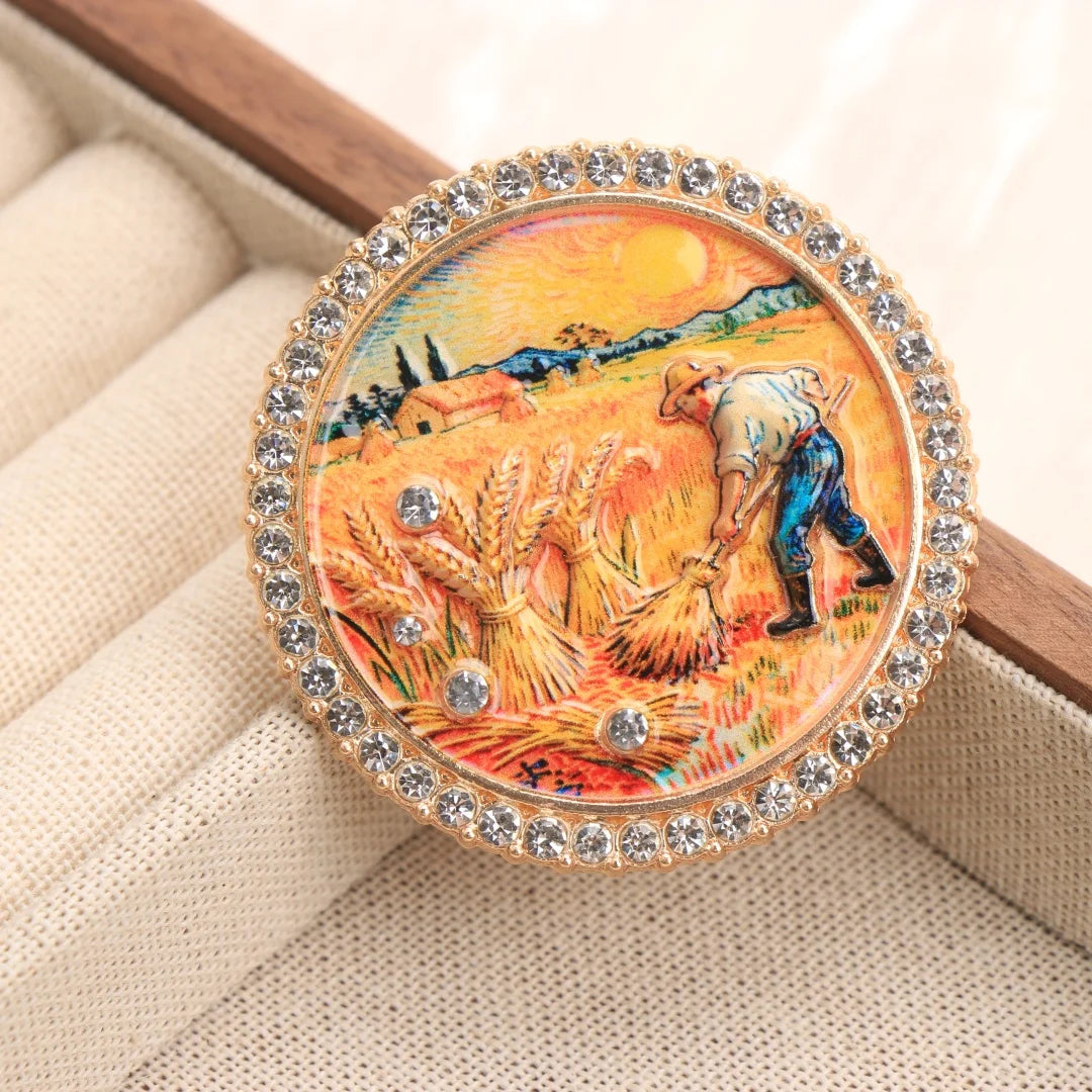 Baroque Luxury Starry Night Wheat Field Oil Painting Design Brooch for Men and Women, Jewelry, Fashion Accessories, Party Gift