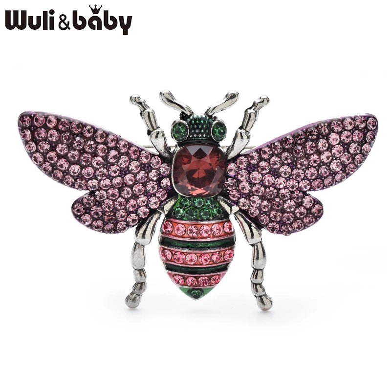Wuli&baby Shining Bee Brooches For Women Unisex Lovely 4-color Rhinestone Insects Party Causal Clothes Pins Gifts