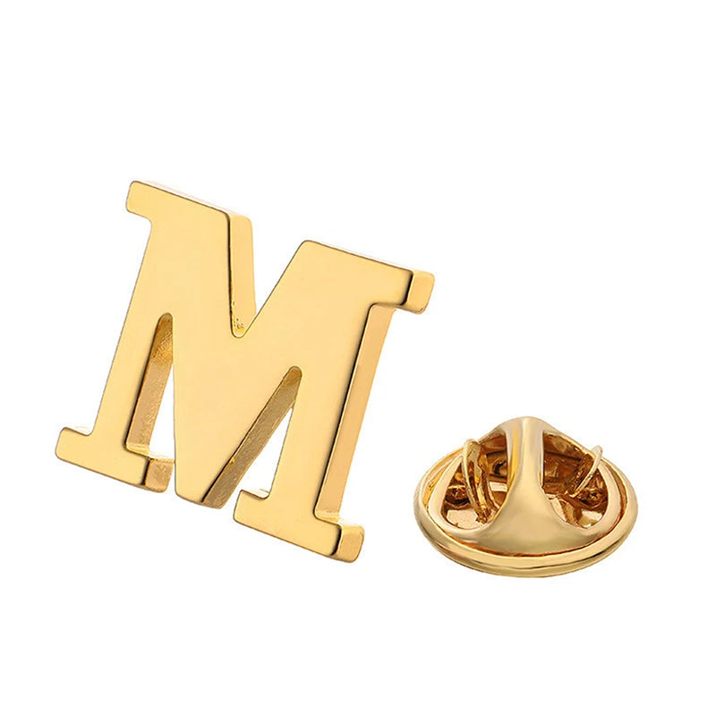 High Quality Classic Style Gold Letter A-Z Metal Brooch Women Men's Lapel Pin Women's Hat Scarf Backpack Badge Jewellery