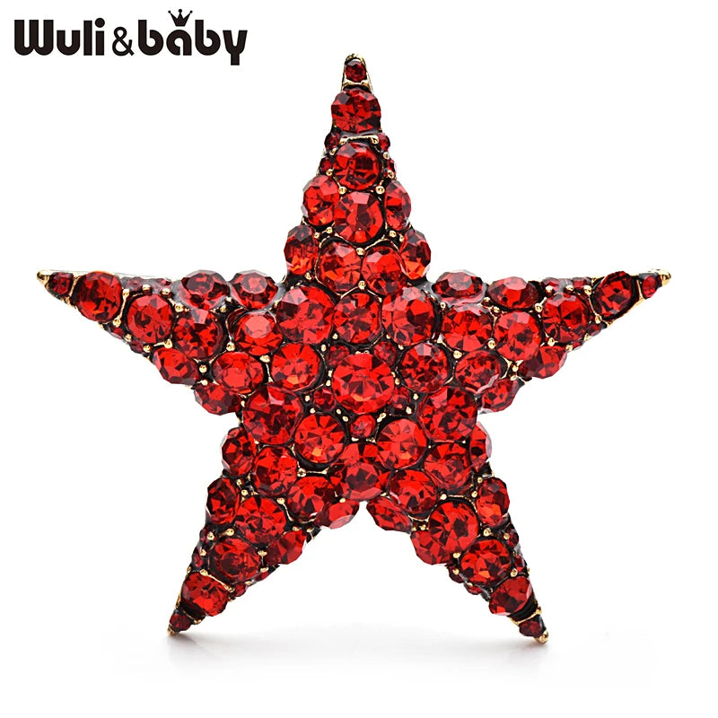 Wuli&baby Big Shining Star Brooches For Women Unisex Pretty 2-color Rhinestone Five-pointed Star Party Office Brooch Pins Gifts