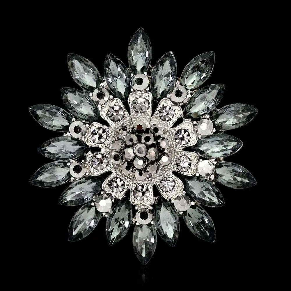 New retro men and women's fashion versatile brooches shiny crystal big flowers rhinestone pin accessories jewelry gifts