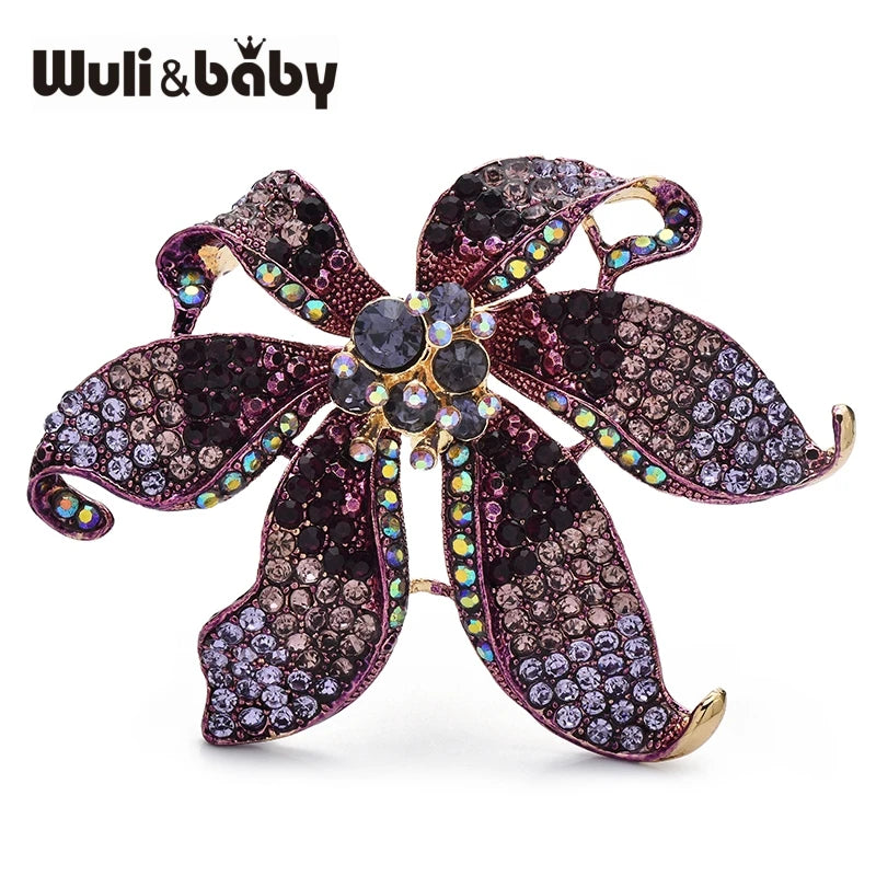 Wuli&baby Huge Luxury Sparkling Flower Brooches 3-color Big Charming Flowers Brooch For Women's Clothes Coat Winter Pins