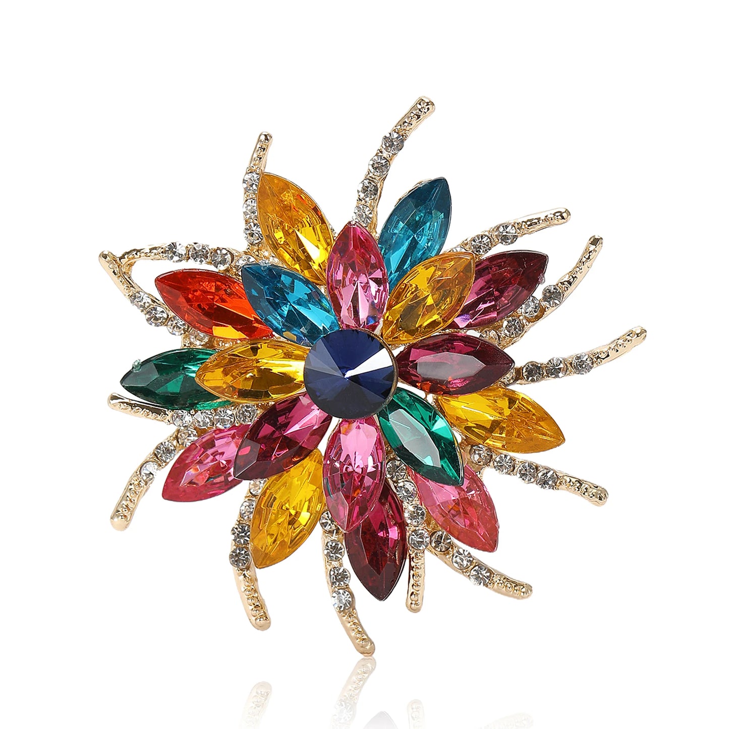 Beaut&Berry Luxury Crystal Glass Flower Brooches for Women Rhinestone Pins Friends Party Gifts Banquet Jewellery Accessories