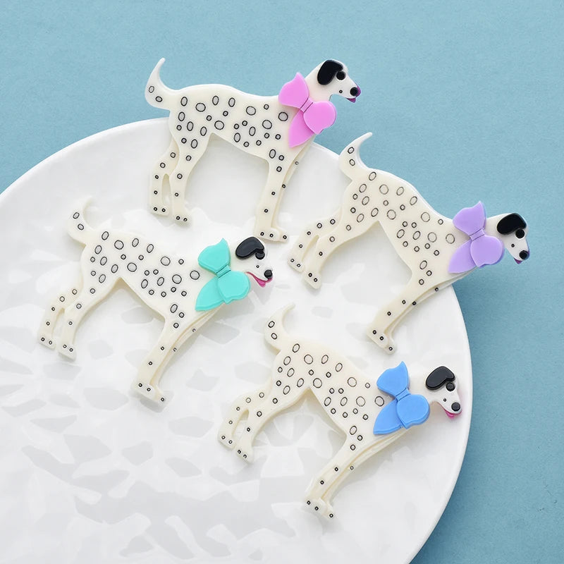 Wuli&baby Acrylic Lovely Dog Brooches For Women Unisex 4-color Wear Bowknot Puppy Animal Party Casual Coat Brooch Pins Gifts