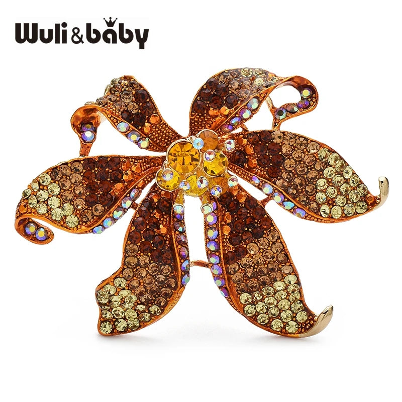 Wuli&baby Huge Luxury Sparkling Flower Brooches multiple colors Big Charming Flowers Brooch For Women's Clothes Coat Winter Pins
