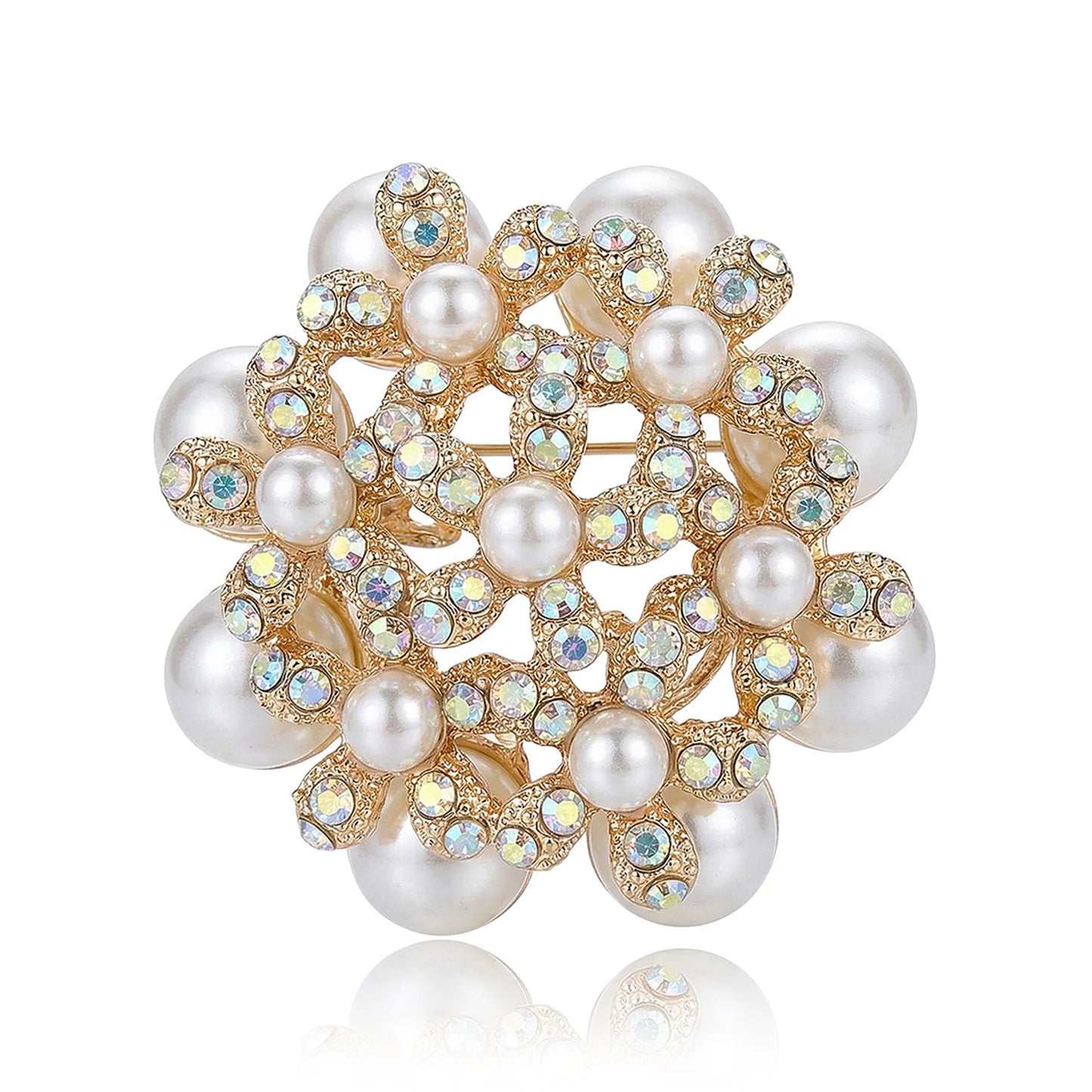 Beaut&Berry Luxury Rhinestone Pearl Flower Brooches for Women Unisex Lapel Pins Casual Party Jewelry Accessories Gifts