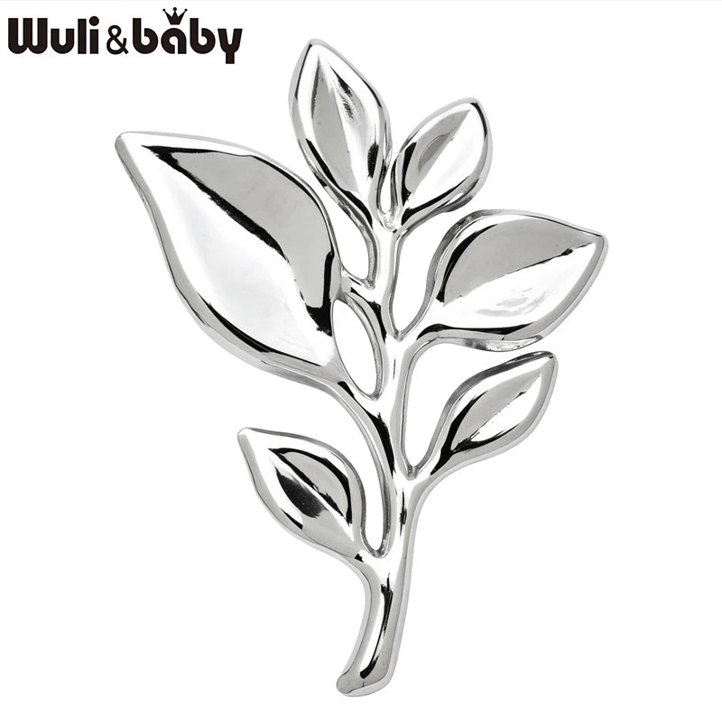 Wuli&baby Stianless Steel Leaves Brooches For Women Men 2-color Flowers Plants Easy-match Party Office Brooch Pin Gifts
