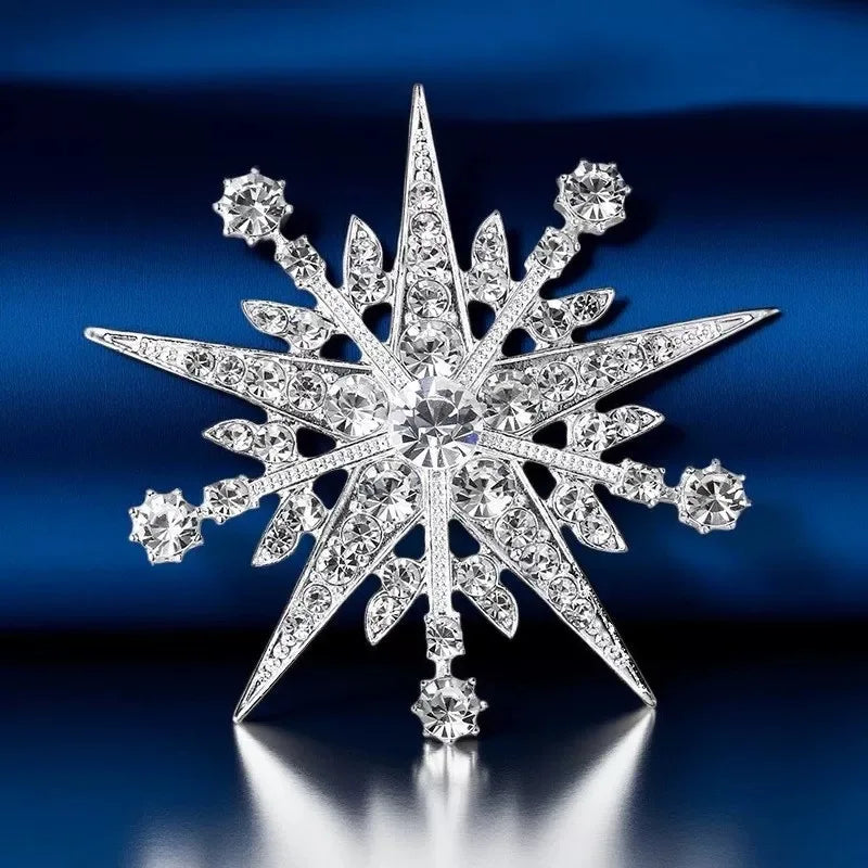 Luxury Full Rhinestone Eight-Pointed Star Brooches For Women Lady Sweet Shiny Crystal Snowflake Alloy Brooch Party Jewelry Gifts