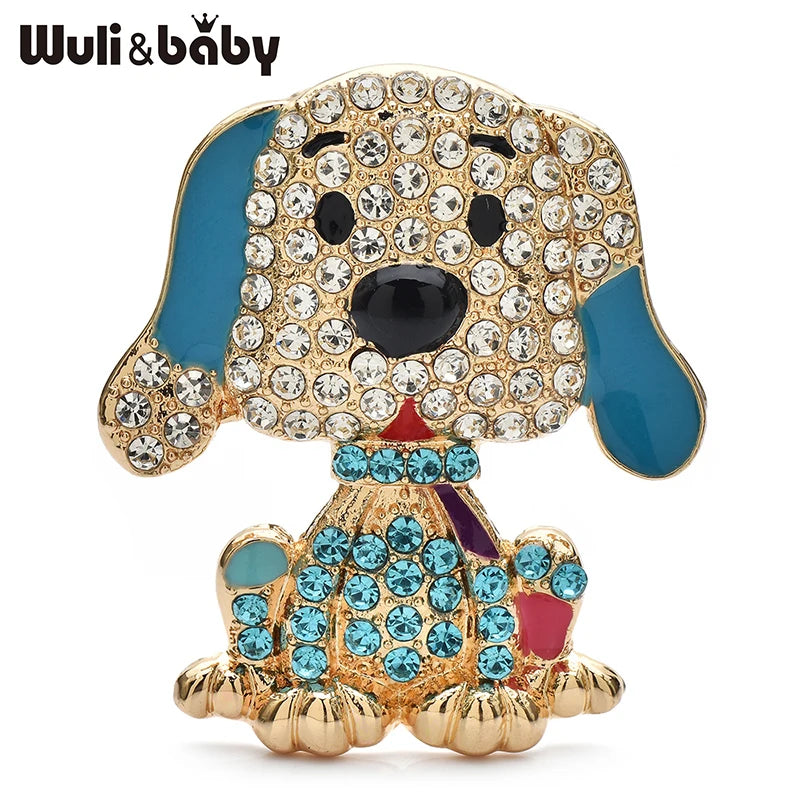 Wuli&baby Lovely Dog Brooches For Women Lady 2-color Rhinestone Enamel Puppy Animal Party Office Brooch Pins Gifts