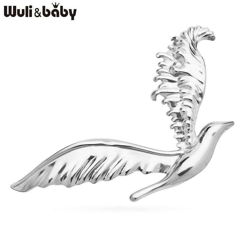 Wuli&baby Stainless Steel Flying Bird Brooches For Women Unisex 2-color Beautiful Big Wings Bird Animal Party Brooch Pins Gifts