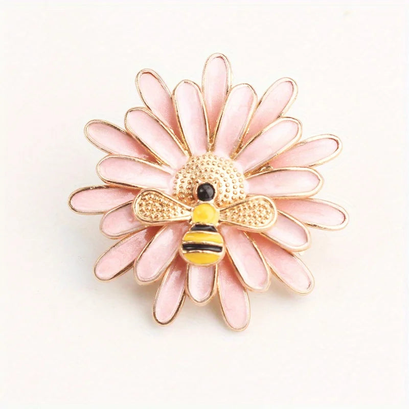 Cute Daisy Bee Enamel Brooch, Gold-Tone Pink Design, Women's Lovely Fashion Accessory for Daily Wear Party Gift