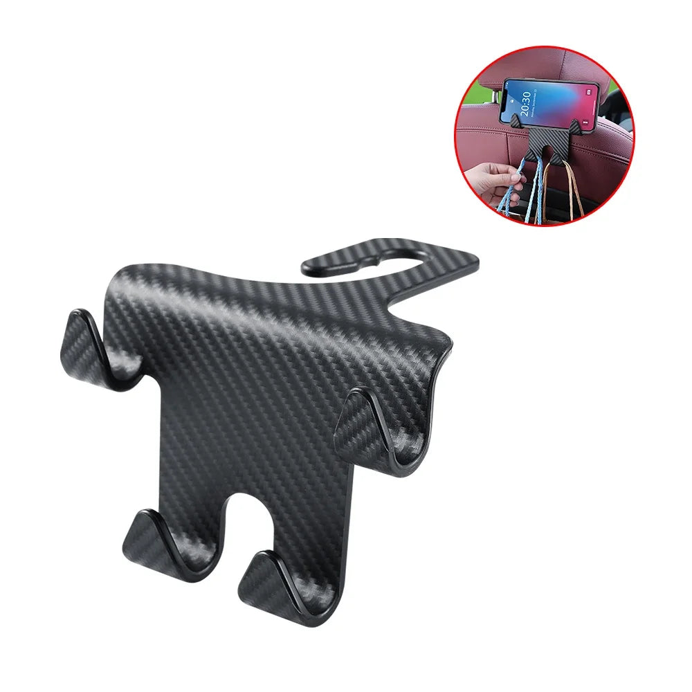 1-4Pcs Car Seat Headrest Hook 4 Pack Hanger Storage Organizer Universal for Handbag Purse Coat Fit Universal Vehicle Car Black