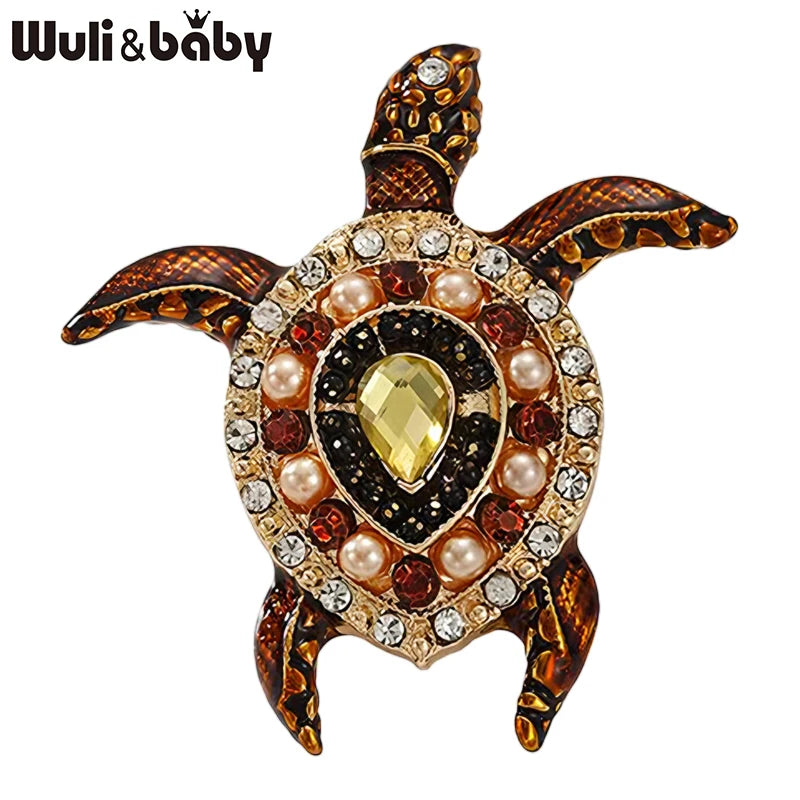 Wuli&baby Lovely Sea Turtle Brooches For Women Unisex 2-color Enamel Rhinestone Water Animal Party Causal Brooch Pins Gifts