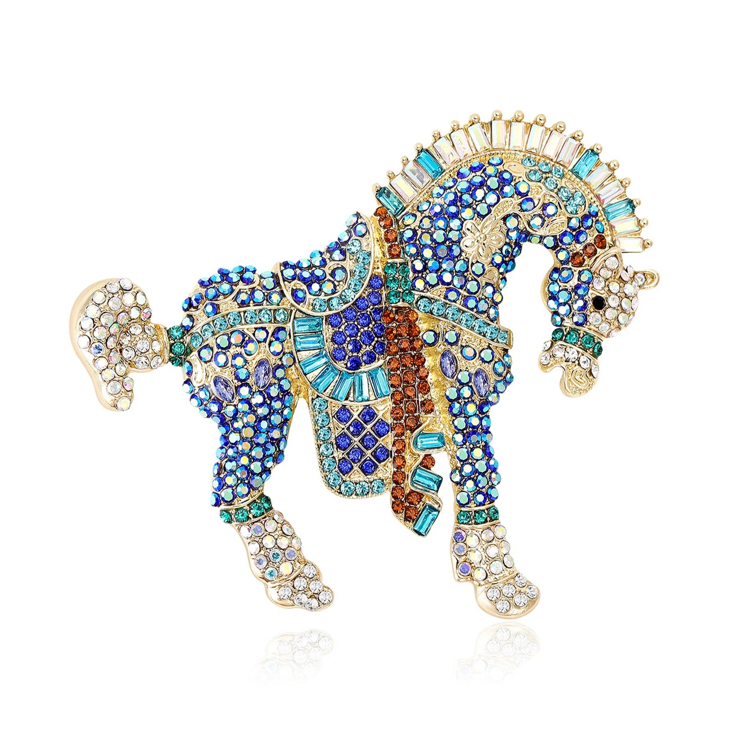 Beaut&Berry Luxury Rhinestone Horse Brooches for Women Unisex Zodiac Animal Pins Casual Party Accessories New Year Gifts Friends