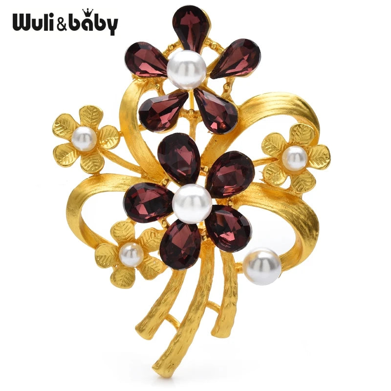 Wuli&baby Retro Rhinestone Flower Brooches For Women Unisex 2-color Alloy Plants Party Casual Brooch Pins Gifts