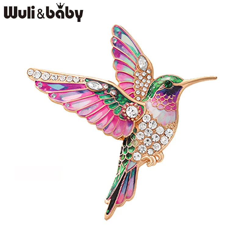 Wuli&baby Lovely Hummingbird Brooches Pins For Women Unisex 5-color Beautiful Rhinestone Bird Animal Party Casual Brooch Gifts