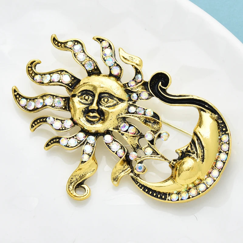 Wuli&baby Vintage Sun And Moon Brooches For Women Lovely Rhinestone Playing Planet Party Casual Brooch Pin Gifts