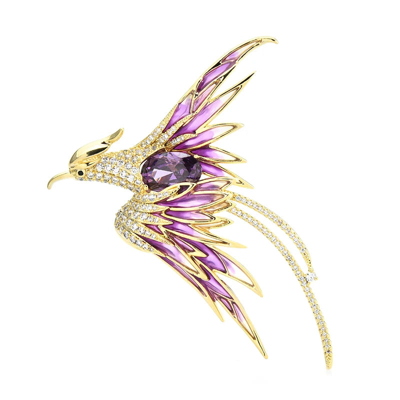 Wuli&baby Crystal Phoenix Bird Brooches For Women Men 5-color Enamel Flying Beauty Bird Party Office Brooch Pin Gifts