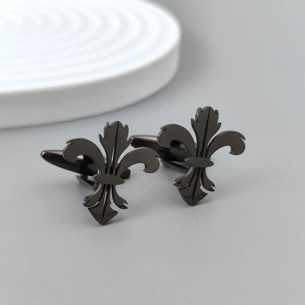 Retro Baroque men's cufflink shirt with fashionable lilies, stainless steel high-quality birthday gift, formal wear