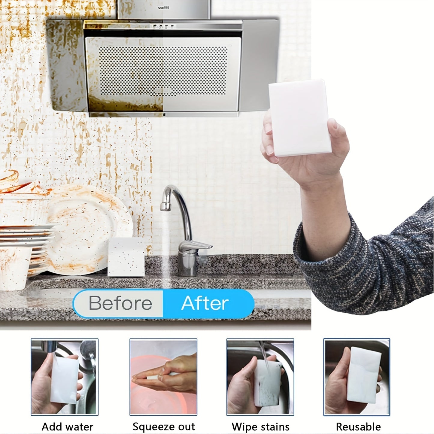 5pcs,  Sponge, Melamine Foam Sponge, Household Cleaning Sponge, Dish Sponge, Kitchen Cleaning Sponge,  Wash Sponge, for Sink, Oven, Stove, Pan, Bathroom, Shower, Tile, Wall, Shoes, Cleaning Supplies, Cleaning Tools