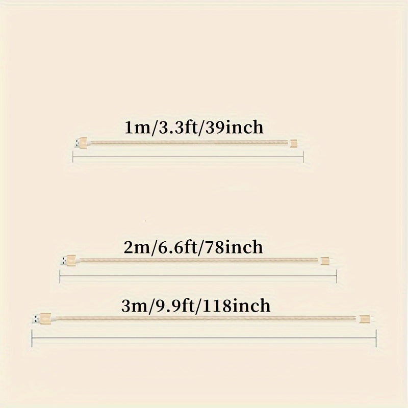 1pc USB Type C cable for fast and safe charging is suitable for Samsung, Redmi, OnePlus mobile phone charging cables, with a length of 3m