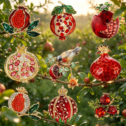 Essh&Pule Chinoiserie Pomegranate Brooch Red Enamel Rhinestone Fruit Lapel Pin Oriental Lucky Women Suit Coat Jewelry Gift
