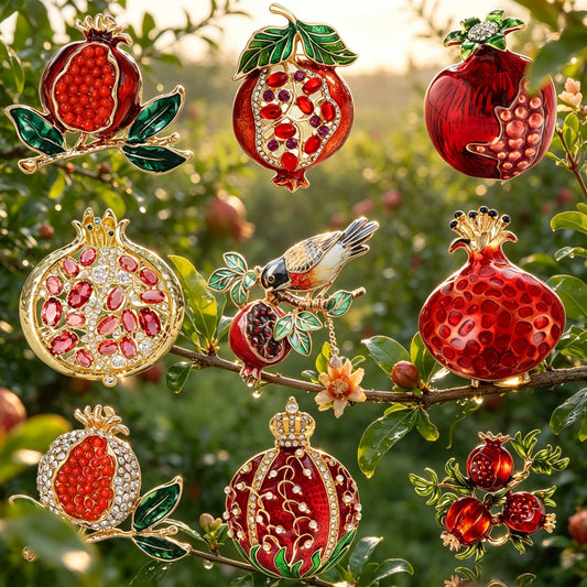 Essh&Pule Chinoiserie Pomegranate Brooch Red Enamel Rhinestone Fruit Lapel Pin Oriental Lucky Women Suit Coat Jewelry Gift