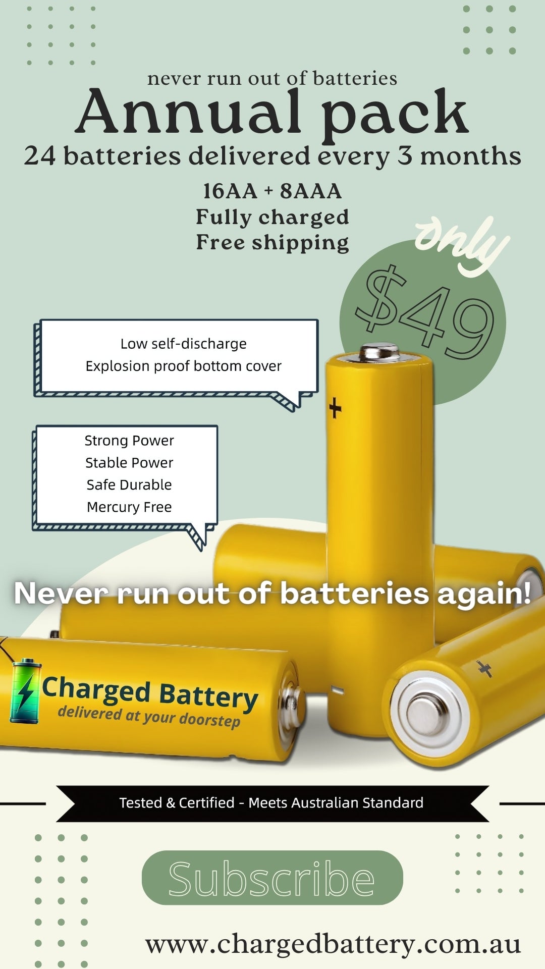 Annual Battery pack - portable aa batteries delivered