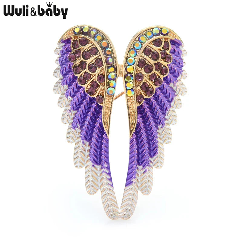 Wuli&baby Classic Rhinestone Angel Wings Brooch Pins 3 Colors 2021 Sparkling Jewelry Gift Feather Designer Brooches