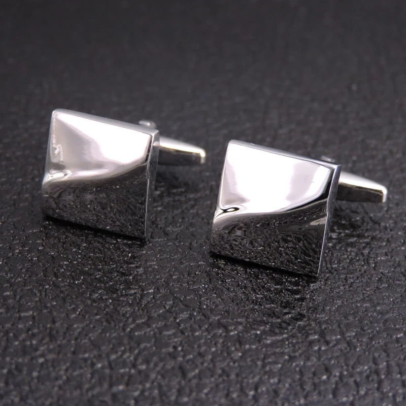 High quality hand polished laser metal Cufflinks Golden Silvery Black button Smooth textured cuffs French Cuff-links for men