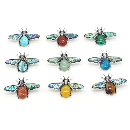 Natural Stone Amethyst Lapis Lazuli Brooches for Women Men Insect Bee Pins for DIY Pendant Necklace Jewelry Brooch Accessories