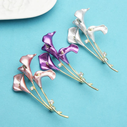 Wuli&baby New Enamel Lily Flower Brooches For Women 3-color Weddings Banquet Office Brooch Pins Gifts