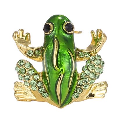 Fashion Green Frog Enamel Brooch Vintage Crystal Frog Animal Brooches Badge Pop Culture Lapel pin Frog Jewelry gift for Friends