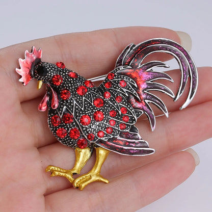 Trendy Big Rooster Brooch French Jewelry Fashion Multicolor Crystal Rhinestone Brooches Female Animal Brooches For Women