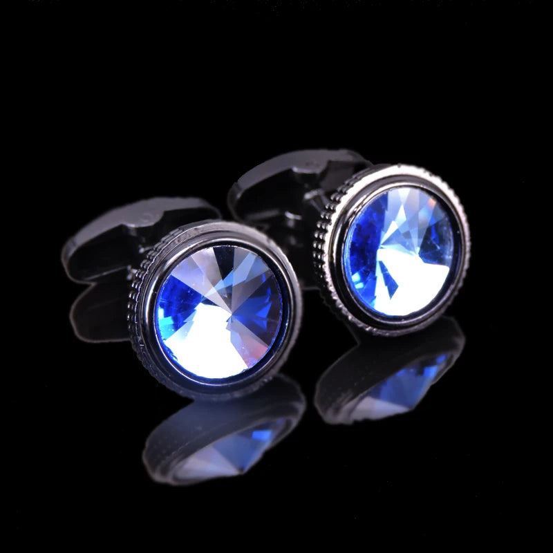 Summer new high quality brass hand inlaid Blue Crystal zircon Cufflinks classic style men's jewelry gifts