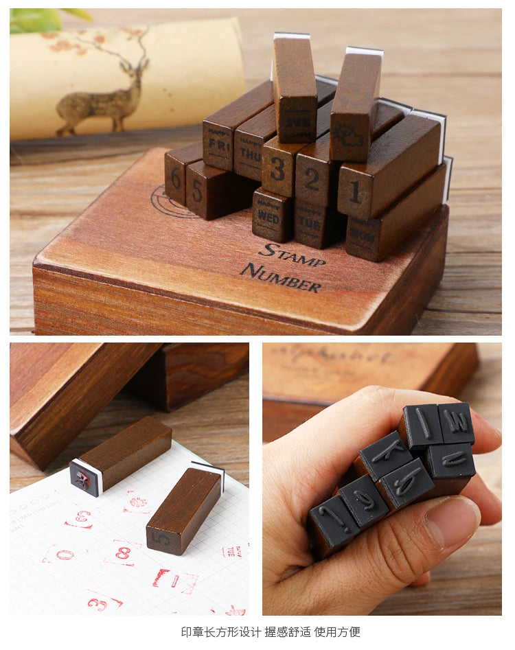 Journal Go 28pcs Alphabet Number Week Stamps Vintage Wooden Letter Stamp Set for Craft Card Making Planner Scrapbooking Journals