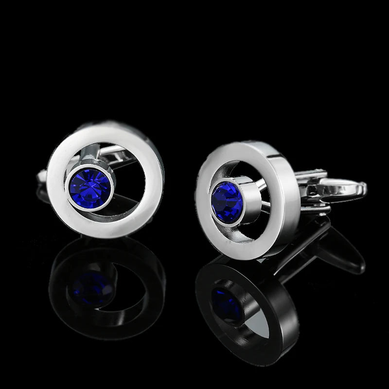 Summer new high quality brass hand inlaid Blue Crystal zircon Cufflinks classic style men's jewelry gifts