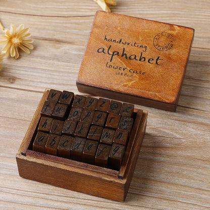Journal Go 28pcs Alphabet Number Week Stamps Vintage Wooden Letter Stamp Set for Craft Card Making Planner Scrapbooking Journals