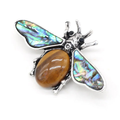 Natural Stone Amethyst Lapis Lazuli Brooches for Women Men Insect Bee Pins for DIY Pendant Necklace Jewelry Brooch Accessories
