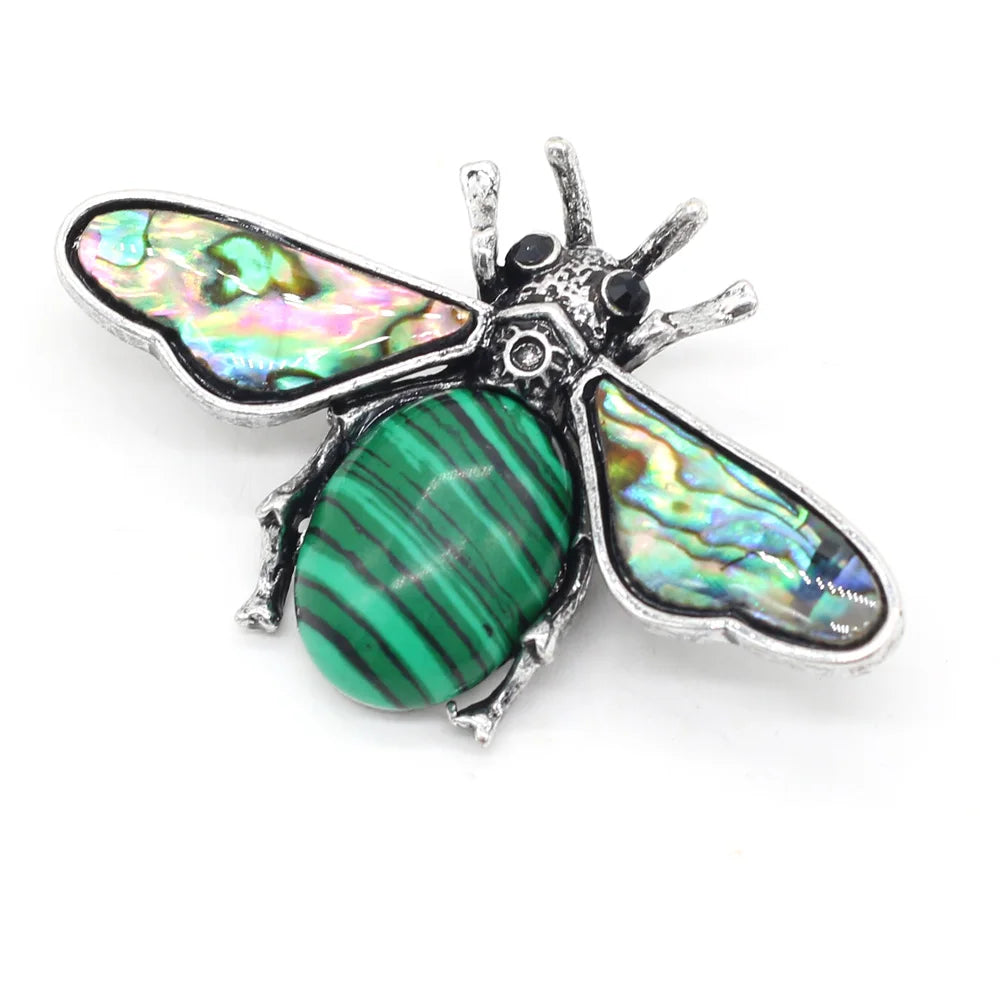 Natural Stone Amethyst Lapis Lazuli Brooches for Women Men Insect Bee Pins for DIY Pendant Necklace Jewelry Brooch Accessories