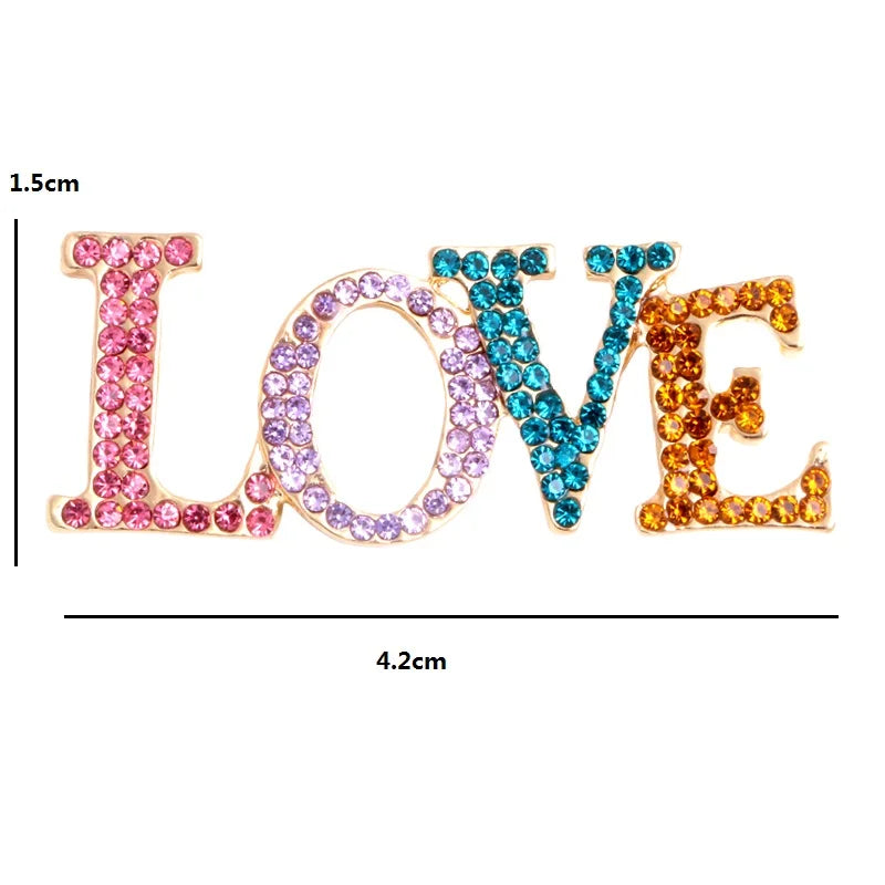 Wuli&baby Multicolor Rhinestone Love Brooches Women Men English World Love Party Office Brooch Pins Gifts