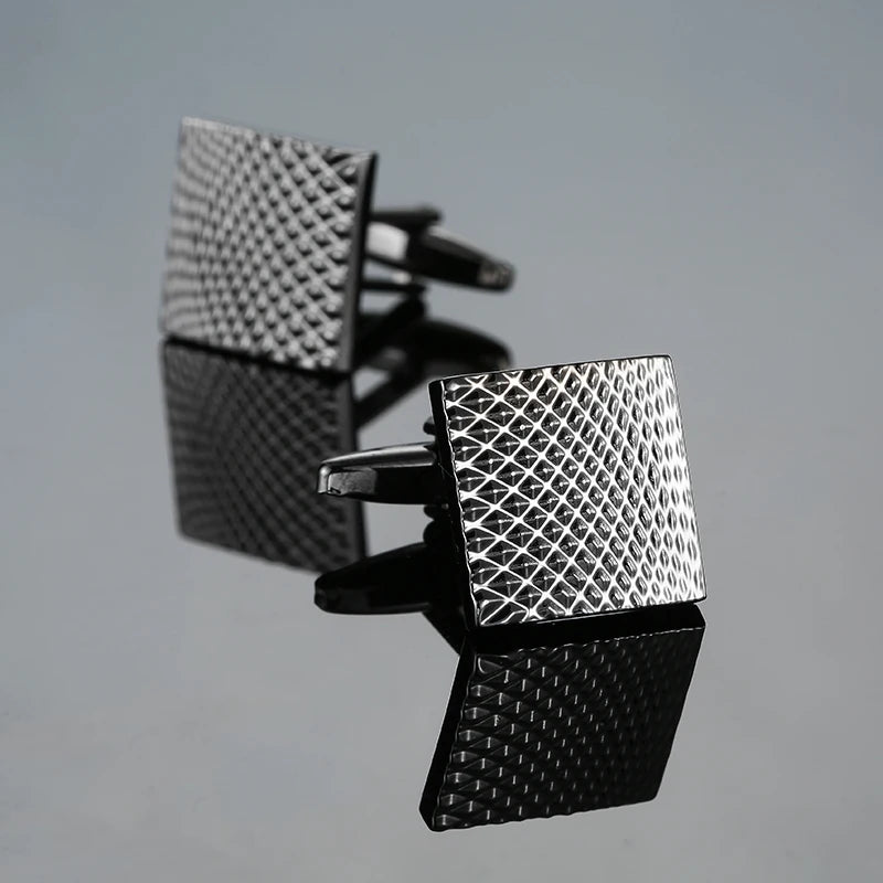 High quality hand polished laser metal Cufflinks Golden Silvery Black button Smooth textured cuffs French Cuff-links for men