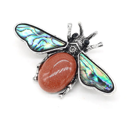 Natural Stone Amethyst Lapis Lazuli Brooches for Women Men Insect Bee Pins for DIY Pendant Necklace Jewelry Brooch Accessories