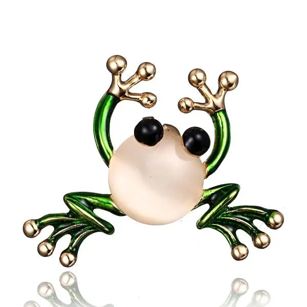 Fashion Green Frog Enamel Brooch Vintage Crystal Frog Animal Brooches Badge Pop Culture Lapel pin Frog Jewelry gift for Friends