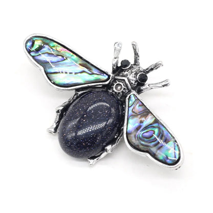 Natural Stone Amethyst Lapis Lazuli Brooches for Women Men Insect Bee Pins for DIY Pendant Necklace Jewelry Brooch Accessories