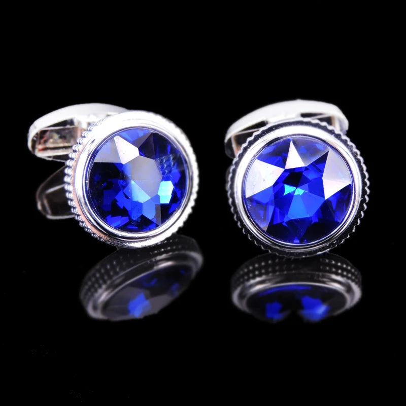 Summer new high quality brass hand inlaid Blue Crystal zircon Cufflinks classic style men's jewelry gifts